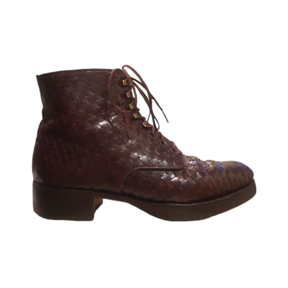 STEPHANE KELIAN | Brown Woven Leather Ankle Boots in Size US 5.5